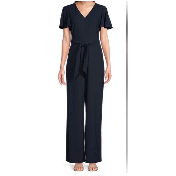 Preston & York Jumpsuit Kayla Tie Belt Classic Cocktail Evening Navy Blue Size 6 - Picture 1 of 10